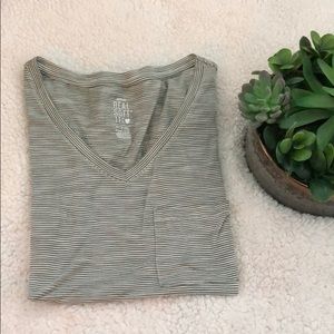 Green and White Stripped Short Sleeve Shirt